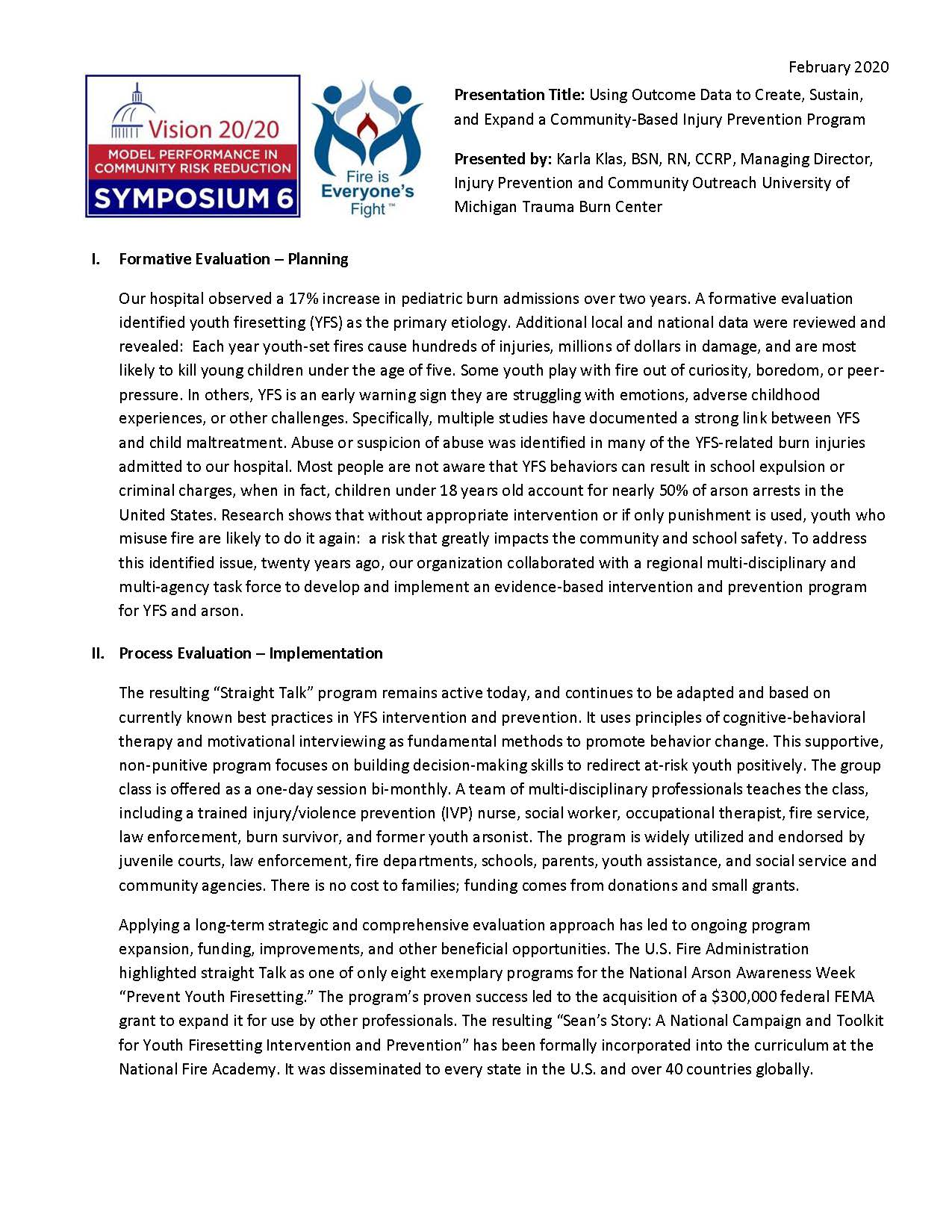 Straight Talk Vision 20/20 Model Performance in Community Risk Reduction Program