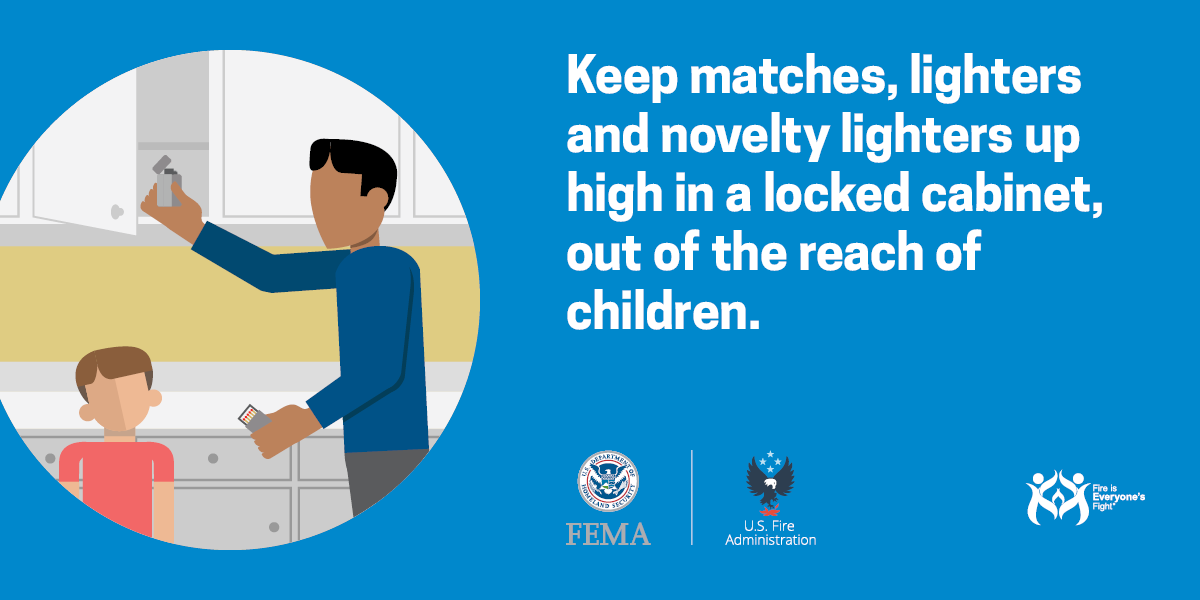 Keep lighters and matches out of the reach of children